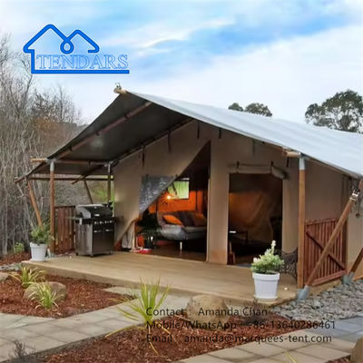 Fabrika Beige Renkli Safari Glamping Canvas Lodge Çadırı Banyo Modülüyle