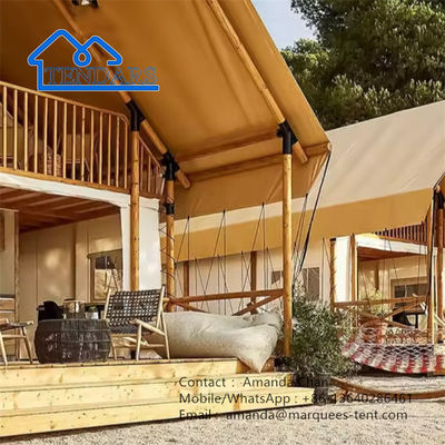 Lüks Güçlü Ahşap Yapı Glamping Safari Çadırı Aile için Çift Katmanlı Çadır